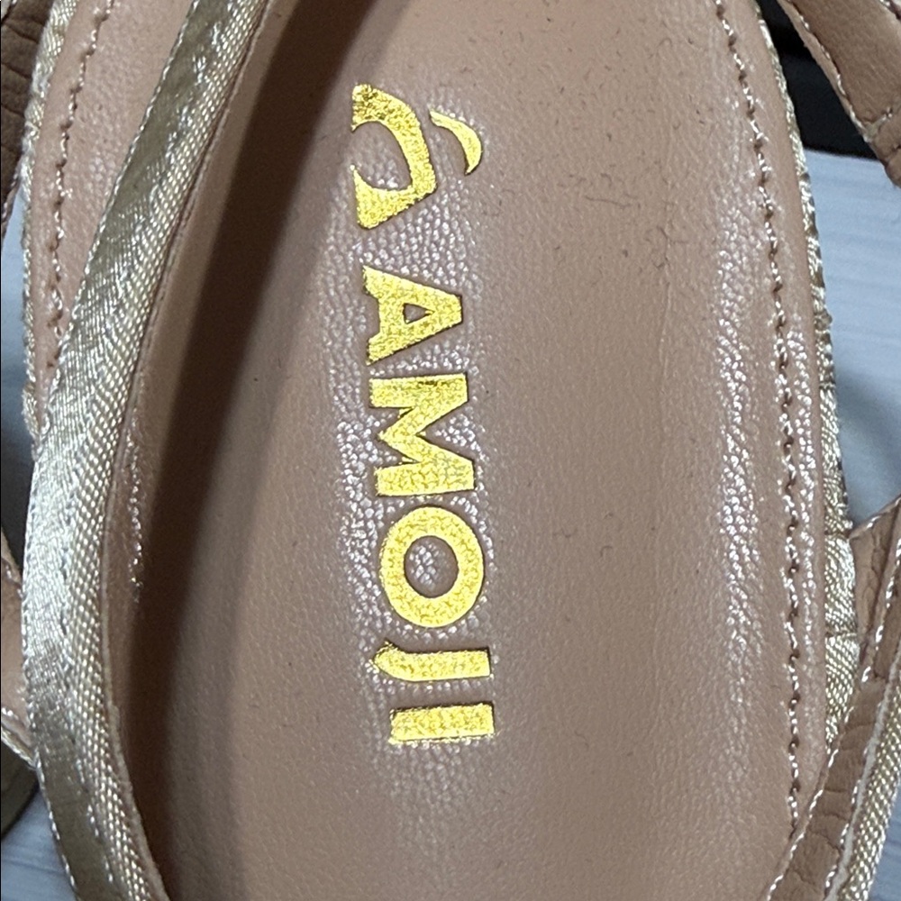 Amoji bow gold satin material high block heel sandals shoes size 39.5 or 8.5 / 9 - Picture 7 of 8